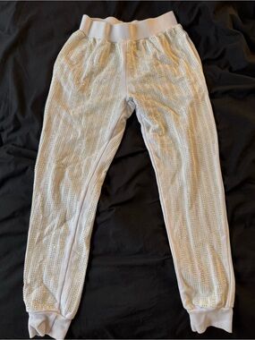 AKIRA White Sweatpants with Gold Bead Trim